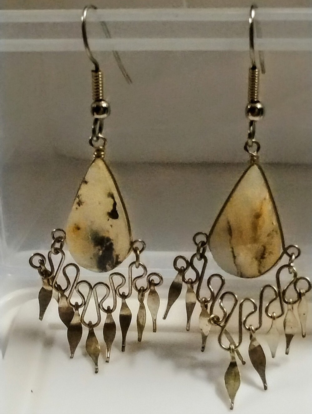 Vintage Dendritic Agate Chandelier Dangle Earrings